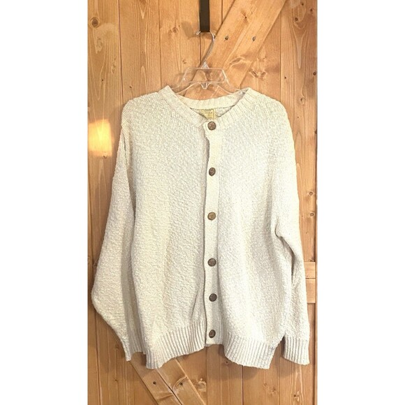 Vintage Greek Cotton Fisherman Cardigan XL Slouchy Cream Textured Knit 90s - Picture 2 of 12